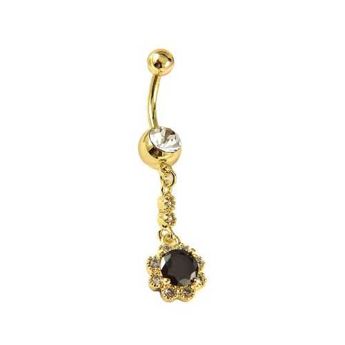 Piercing De Nombril Simple En Forme De Fleur En Zircon Pour Femme (Noir)