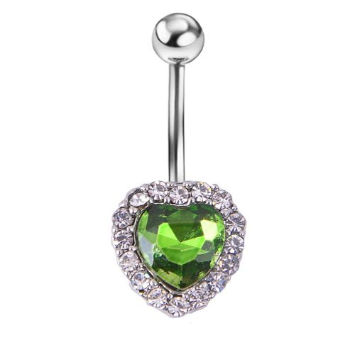 Piercing De Nombril Tendance En Acier Inoxydable Avec Strass En Forme De Cour (Vert)