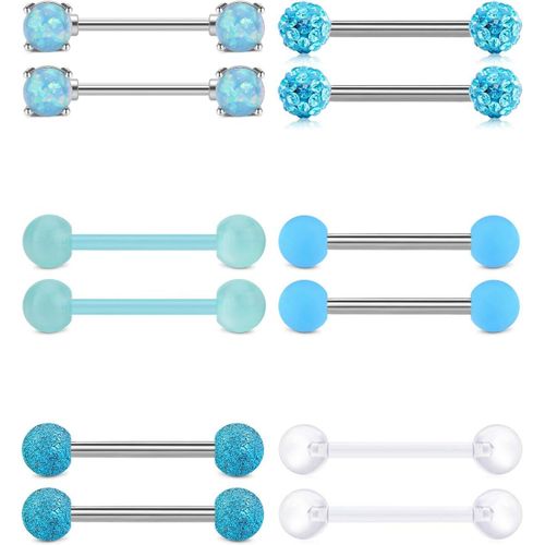 Piercing Langue 14g Acier Chirurgical Avec Boule  Paillettes Zircon Perle Lumineux Bijoux De Piercing Femmes Mlange Des Couleurs