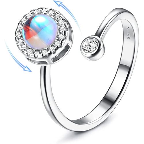 Pierre Naturelle Bague Femme Homme Opale Ajusteur Bague Argent 925 Plaqu Or Moonstone Fidget Bague Ouvert Rglable Spinner Knuckle Promise Mariage Fianailles Bagues Avec Coffret Cadeau.[Y1066]