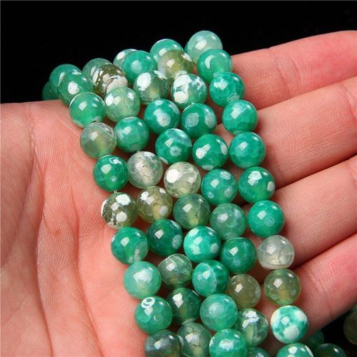 Pierre Naturelle, Calcdoine Verte, Perles D'agate Craquele, Rondes, Amples, Pour La Fabrication De Bijoux, Bracelets Faits  La Main, Bricolage, 6/8/10mm