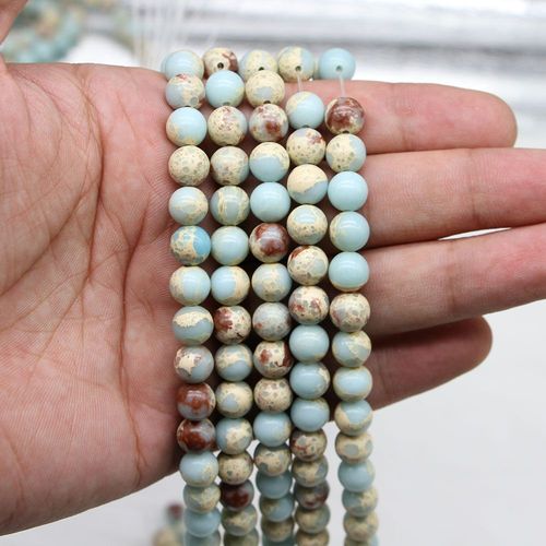 Pierre Naturelle De Jaspe Bleu, Sdiments De Mer, Perles D'espacement Amples Pour La Fabrication De Bijoux, Bracelet  Faire Soi Mme, 4/6/8/10/12mm