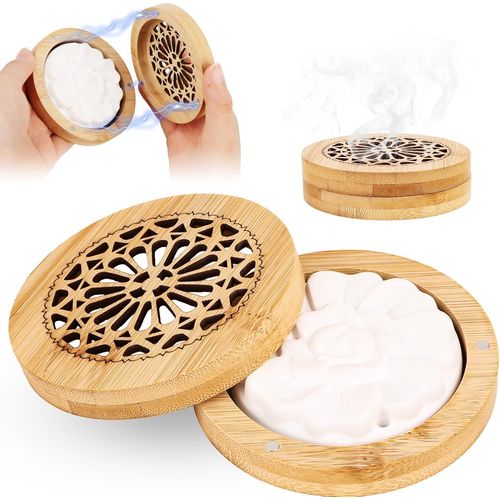 Pierre Parfume Pour Huiles Essentielles, Diffuseur D'huiles Essentielles Avec Bote En Bois Massif, Diffuseur En Forme De Fleur, Pour La Diffusion Des Huiles Essentielles Dans Les Voitures,Le Salon