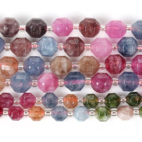 Pierres Tourmaline Colores  Facettes Naturelles, Perles D'espacement Amples Pour La Fabrication De Bijoux, Bracelet Fait  La Main 6 8 10mm