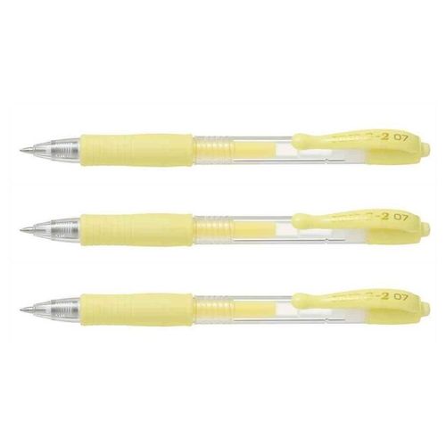 Pilot Lot De 3 Stylos Bille  Encre Gel G2 07 Pointe Moyenne Jaune Pastel