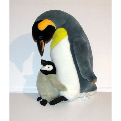 Pingouin avec son petit peluche manchot empereur 37 cm k&m Rakuten