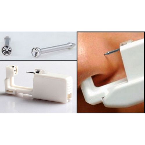 Pistolet Pour Percer Le Nez (Piercing Narine) Dispositif Professionnel  Usage Unique (Jetable) Avec Clou Argent Avec Strass Cristal Intgr -