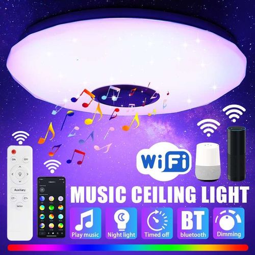 Plafonnier Led Avec Haut-Parleur Bluetooth Intgr, Design Moderne, clairage D'Intrieur, Luminaire Dcoratif De Plafond, Lumire  Intensit Rglable, Commande Via Tlcommande Ou Application Mo
