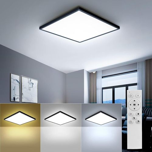 Plafonnier Led Dimmable, 3000k-6500k Carr Luminaire Plafond Avec Tlcommande, Lampe Plafonnier Pour Bain Salon Chambre Cuisin, Noir, 30cm[Led5260174]