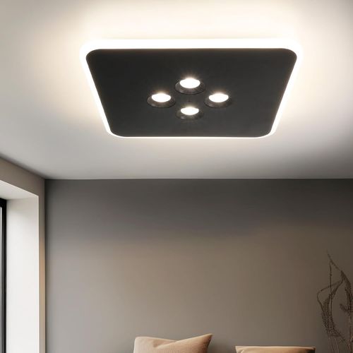 Plafonnier Led Dimmable Luminaire Plafond Avec Tlcommande, Moderne Luminaire Plafonnier 40w 3200lm Lampe De Plafond 3000k-6500k Noir Carr Pour Salon Salle De Bain Chambre Cuisine, 30cm