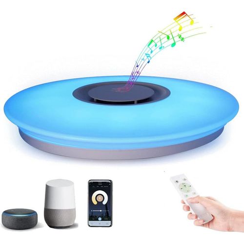 Plafonnier Led Intelligent Avec Tlcommande Et Haut-Parleur Bluetooth, 36w Dimmable, Changement De Couleur, Compatible Avec Alexa Et Google Home, 2800lm, D38cm, Pour Chambre, Chambre D'enfant