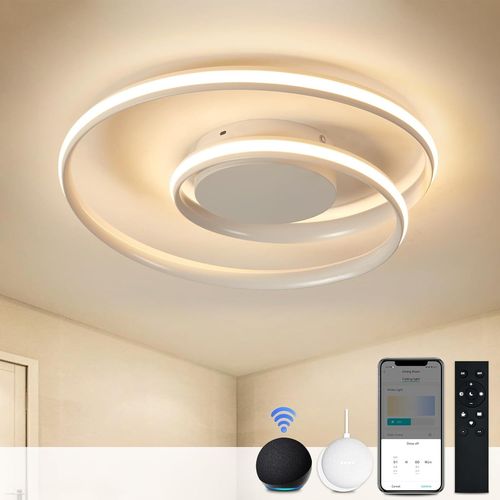 Plafonnier Led Intelligent- Dimmable Via Tlcommande Et Application,Luminosit De Couleur Rglable 28w,2500 Lm,48cm,Pour Chambre  Coucher,Salon,Dcoration De Nol