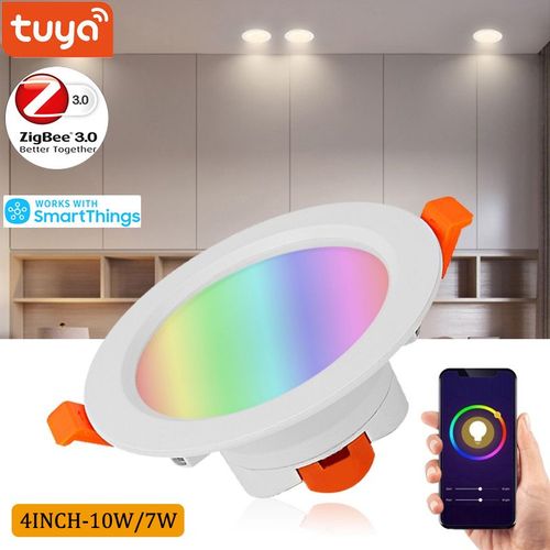 Plafonnier Led Intelligent Encastrable Tuya Zigbee 3.0, 4 Pouces, Rgbcw, 10w, Commande Vocale, Fonctionne Avec Alexa Et Google Home