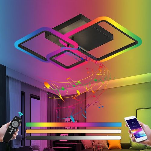 Plafonnier Led Rgb Avec Haut-Parleur Bluetooth 84w Luminaire Plafonnier Smart Dimmable Avec Tlcommande Lampe De Plafond Carr Moderne Pour Chambre Salons Salle Des Enfants Salle  Manger clairage