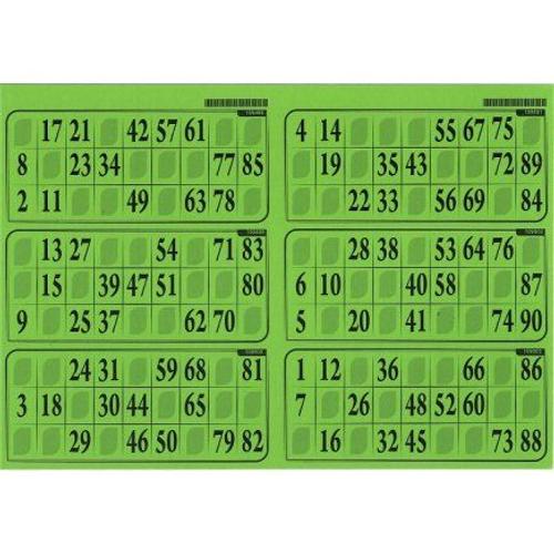 Planche De 6 Grilles De Loto 29x20cm, Carton Epais - Plaque 90 Numeros - Coloris Vert Menthe - Set Materiel Jeu Bingo Et Carte