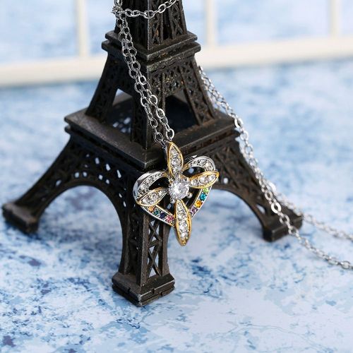 Plaqu Argent 925 Pendentif Croix En Forme De Coeur Micro-Ensemble Simul Zircon Bicolore Clavicule Chane Femmes Lvn4902