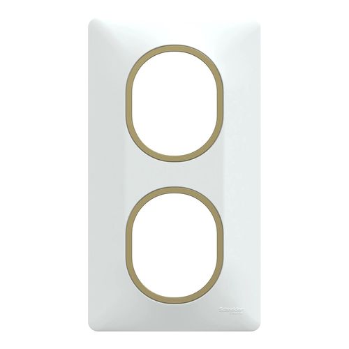 Plaque De Finition 2 Postes Schneider Electric Ovalis S320724d Coloris Blanc Avec Liser Laiton L.87 X P.10 X H.158 Mm
