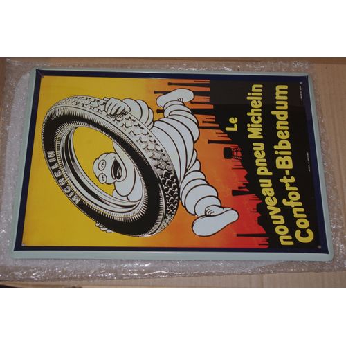 Plaque Mtal Bibendum Pneu Confort Michelin Made In France - Plaque Dcoration 35x24cm Deco