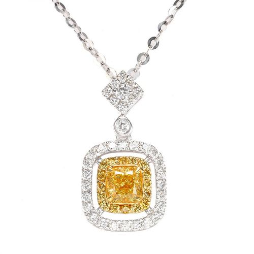 Plaqu Or 18k Pt950 Coussin Carr Synthtique Collier Diamant Jaune Micro Incrustation Pendentif Diamant Jaune Carr Lvn4313