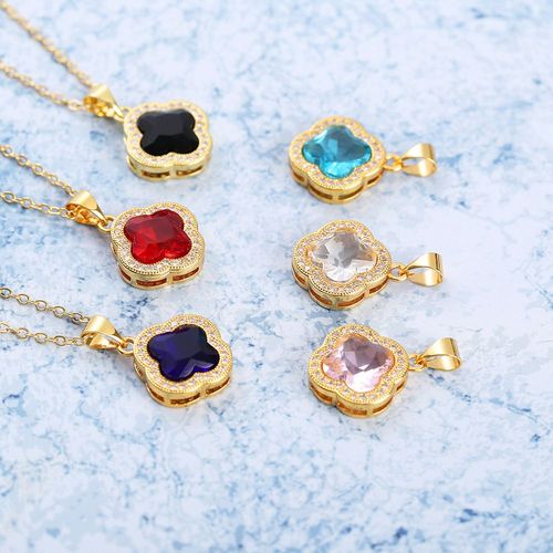 Plaqu Or Jaune 24k Trfle Classique Micro Incrustation Pendentif Clavicule Court Collier Pour Femme Lvn4862