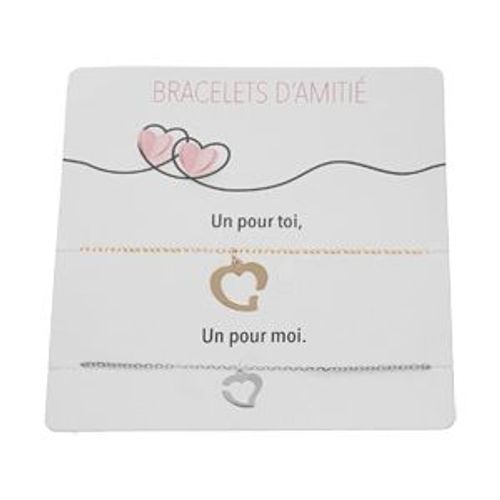 Plaquette De 2 Bracelets D' Amiti 1 Argent Rhodi Et 1 Dorure Jaune Coeurs Menottes 15+3cm