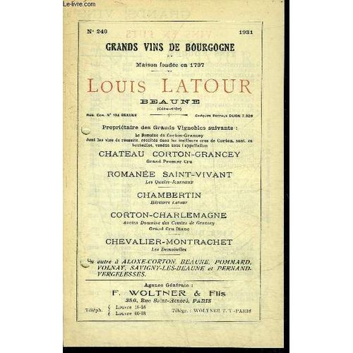 Plaquette De 5 Pages : Prix 1931 Grands Vins De Bourgogne Louis Latour Beaune (Cote D'or) .   de COLLECTIF
