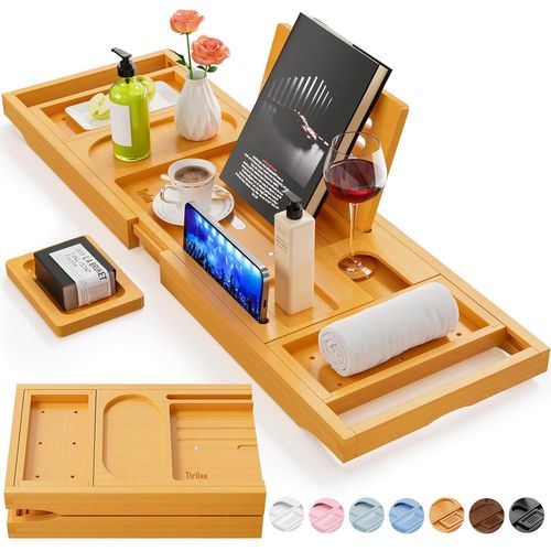 Plateau De Bain En Bambou Pliable De Qualit Suprieure, Plateau De Bain Rglable Avec Repose-Livres, Plateau Extensible En Bois  S'adapte  La Plupart Des Tailles De Baignoire[Rac62403640]