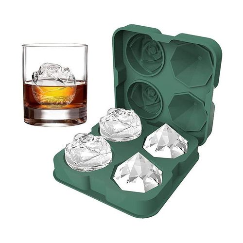 Plateau De Moules  Glace En Silicone 2 En 1, Roses Et Forme De Diamant Avec Couvercle, Outils De Moule  Glaons Pour Cocktail, Whisky, Vin, Refroidir La Machine  Glaons, Dropshi
