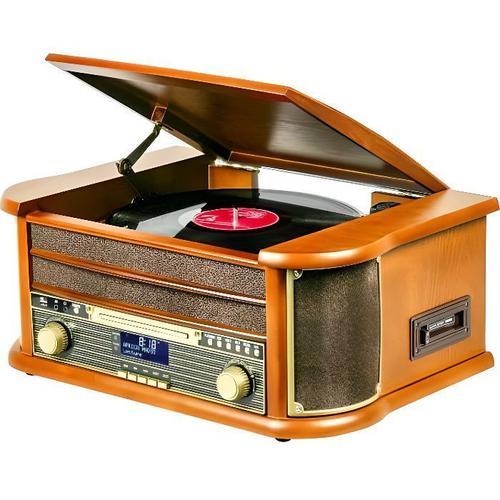 Platine Disque Vinyle Vintage Bois Avec Radio Bluetooth /Fm/Usb/Rca/Aux/Tlcommande/Lecteur Cd/Cassette Platine Vinyle