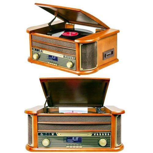 Platine Disque Vinyle Vintage Bois Avec Radio Bluetooth/Fm/Usb/Rca/Aux/Tlcommande/Lecteur Cd Cassette Platine Vinyle Hq