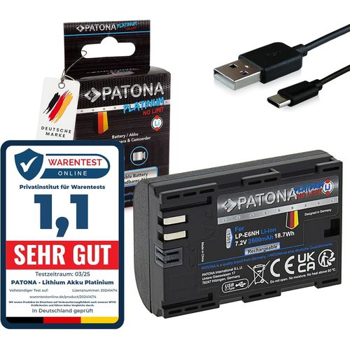Platinum LP-E6P LP-E6NH Batterie 2600mAh USB-C Input Compatible avec Canon EOS 5D Mark II Mark III 5DS R5 R 6D 7D 60D 60Da 70D 80D 90D XC10 5 6 7 60 70 80 90 D LP-E6 LPE6P LPE6NH LPE6N
