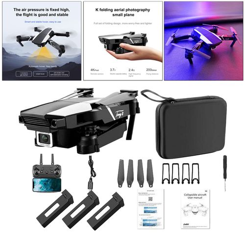 Pliable Mini Drone 4k Camra Wifi Rc Quadcopter Jouets Tlcommands Avec Piles De Rechange Noir