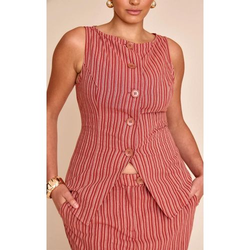 Plus Gilet En Effet Lin Rouge Ray  Col Bateau Et Boutons, Rouge