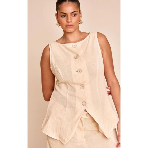 Plus Gilet En Effet Lin Sable Ray  Col Bateau Et Boutons, Sable