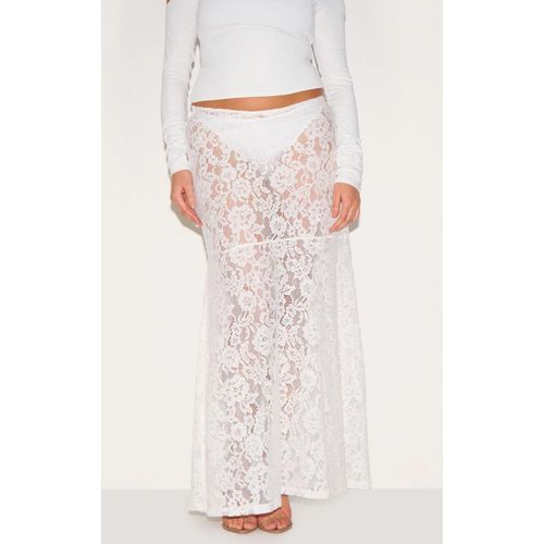 Plus Jupe Longue En Dentelle Blanche Fleurie Transparente, Blanc