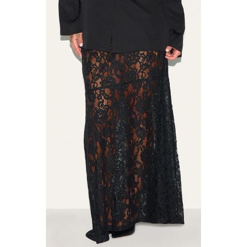 Plus Jupe Longue En Dentelle Noire Fleurie Transparente, Noir
