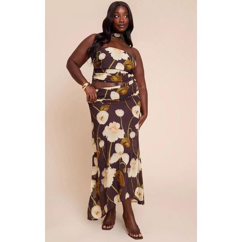 Plus Jupe Longue En Mousseline De Soie Chocolat Fonc Fleurie Fronce, Chocolat Fonc