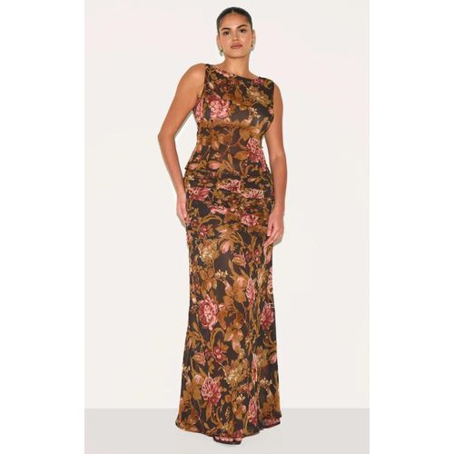 Plus Jupe Longue En Mousseline De Soie Prune Fonc Fleurie Fronce, Prune Fonc