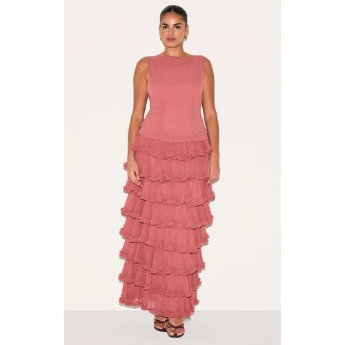 Plus Jupe Longue En Mousseline De Soie Rose Blush  tages Volants, Rose Blush