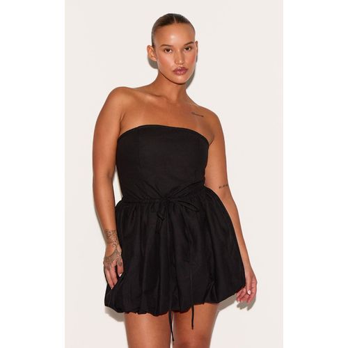 Plus Robe Bustier Bouffante En Effet Lin Noir Noue Sur La Taille, Noir