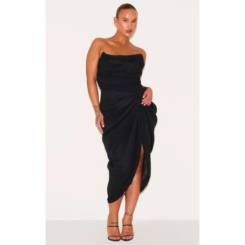 Plus Robe Bustier Mi-Longue En Mousseline De Soie Noir Profond Drape  Top Corset, Noir Profond