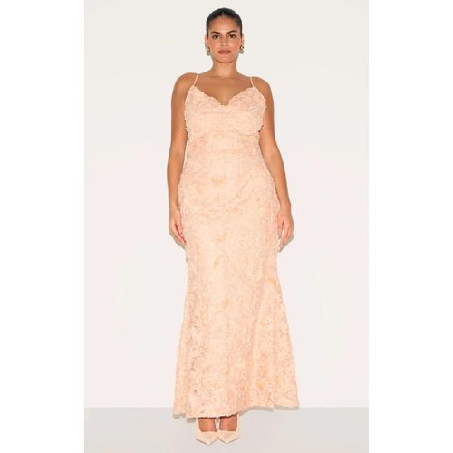 Plus Robe Longue Texture Rose Cendr  Bretelles Fines Et Col Bnitier, Rose Cendr