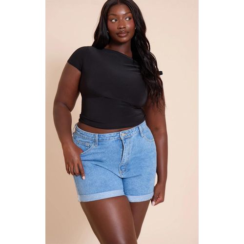 Plus Short Mom Bleu Moyen Dlav  Ourlets Retrousss, Bleu Moyen Dlav