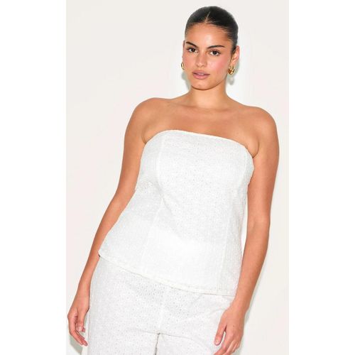 Plus Top Bustier En Effet Lin Brod Blanc, Blanc