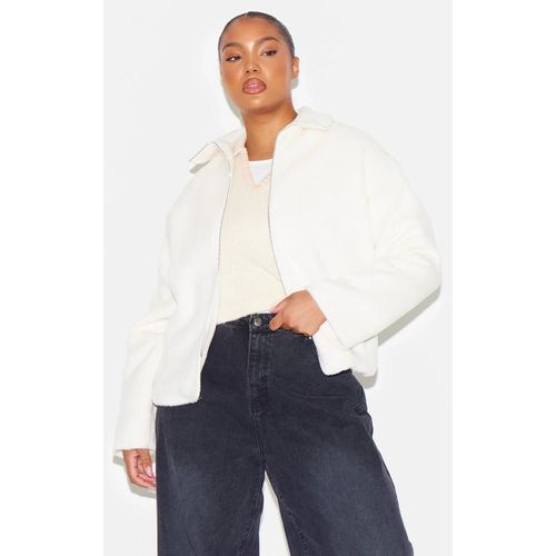 Plus Veste En Effet Laine Crme  Col Large Et Zip, Crme