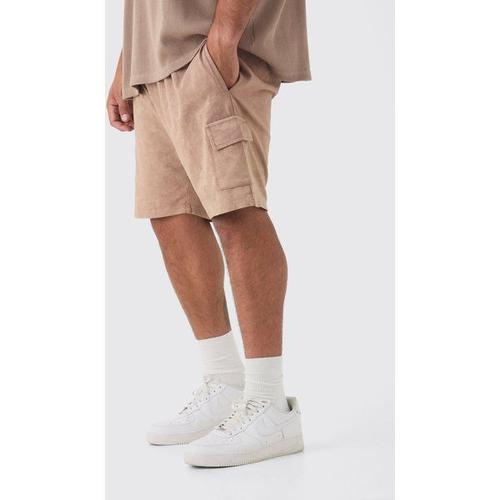 Plus Washed Relaxed Jersey Cargo Shorts Homme - Brun - Xxxxl, Brun