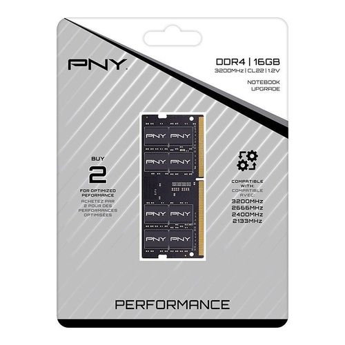 PNY Notebook memory PNY Performance, SODIMM, DDR4, 16 GB, 3200 MHz, CL22 (MN16GSD43200-TB) (1 x 16GB, 3200 MHz, RAM DDR4, SO-DIMM), Mmoire vive