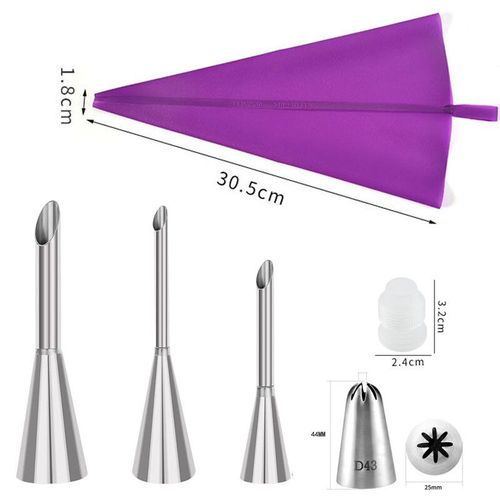 Poche  Douille Rutilisable En Silicone Pour Dcoration De Gteau,Accessoire De Cuisine,En Forme De Poupe De Crme,En Acier Inoxydable,Outil De Cuisson, - Type Set4