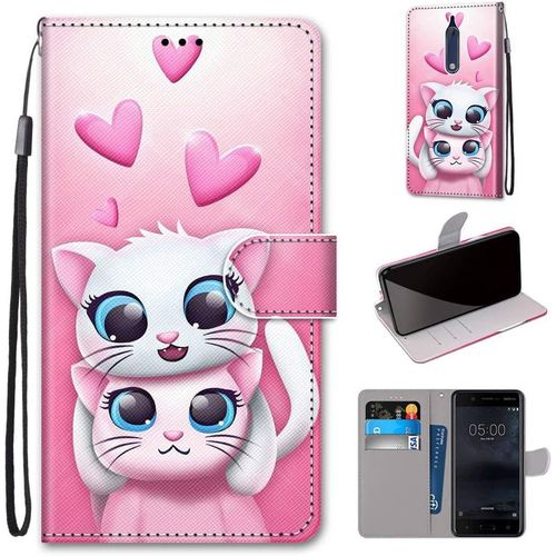 Pochette Coque Pour Nokia 5 tui En Cuir Flip Lirves Pu Avec Tpu Silicone Antichoc Housse Support Portable Wallet Coque lgant Protection tui Pour Nokia 5 5.2-Pouces,Deux Chats Aimants