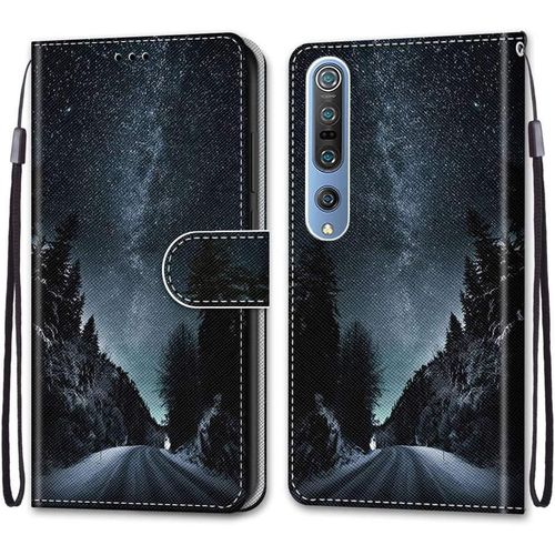 Pochette Coque Pour Xiaomi Mi 10/10 Pro 5g tui En Cuir Flip Lirves Pu Avec Silicone Antichoc Housse Support Portable Wallet lgant Protection tui Pour Mi 10/10 Pro 5g,Route De Nuit Noire